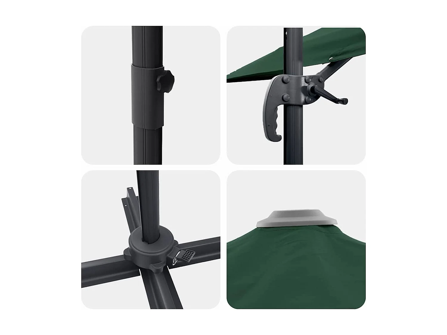 Ombrellone a sbalzo verde Tessuto in poliestere verde e struttura in metallo