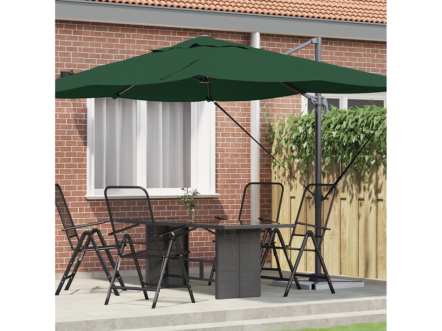 Parasol cantilever vert Vert Tissu en polyester et cadre en métal