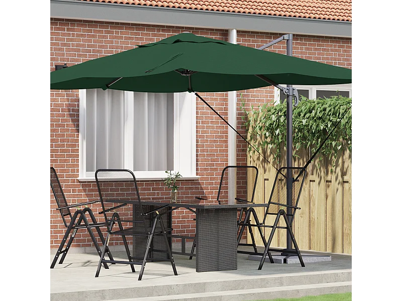 Ombrellone a sbalzo verde Tessuto in poliestere verde e struttura in metallo