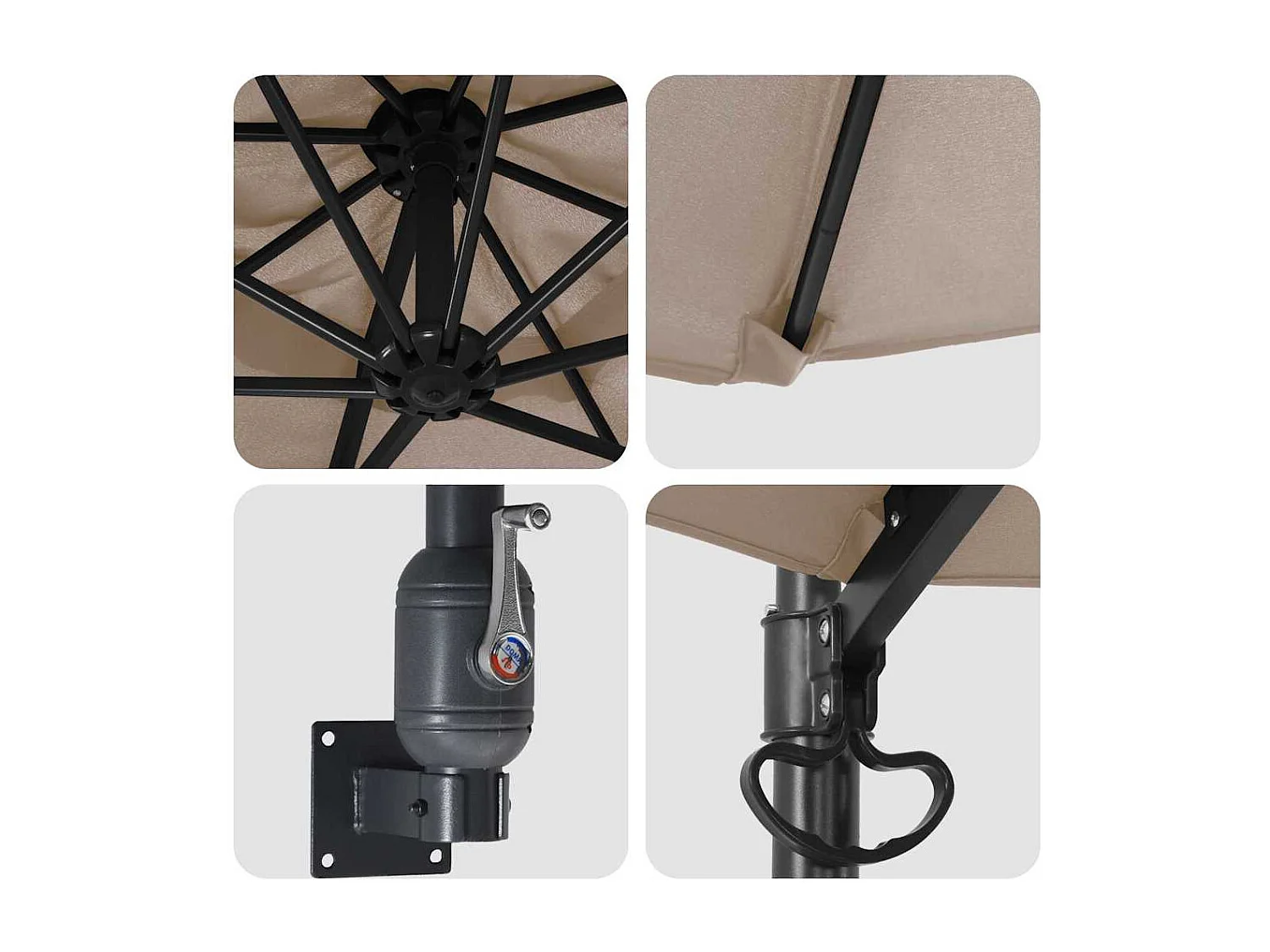 Ombrellone da giardino in poliestere color tortora, grande, pieghevole, rotondo, moderno