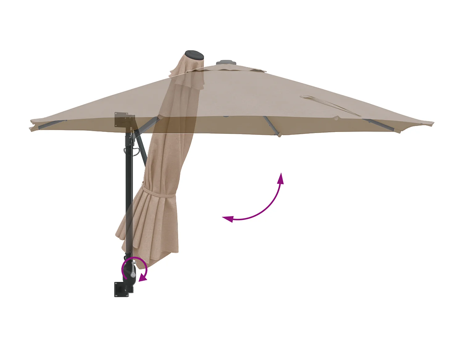 Ombrellone da giardino in poliestere color tortora, grande, pieghevole, rotondo, moderno