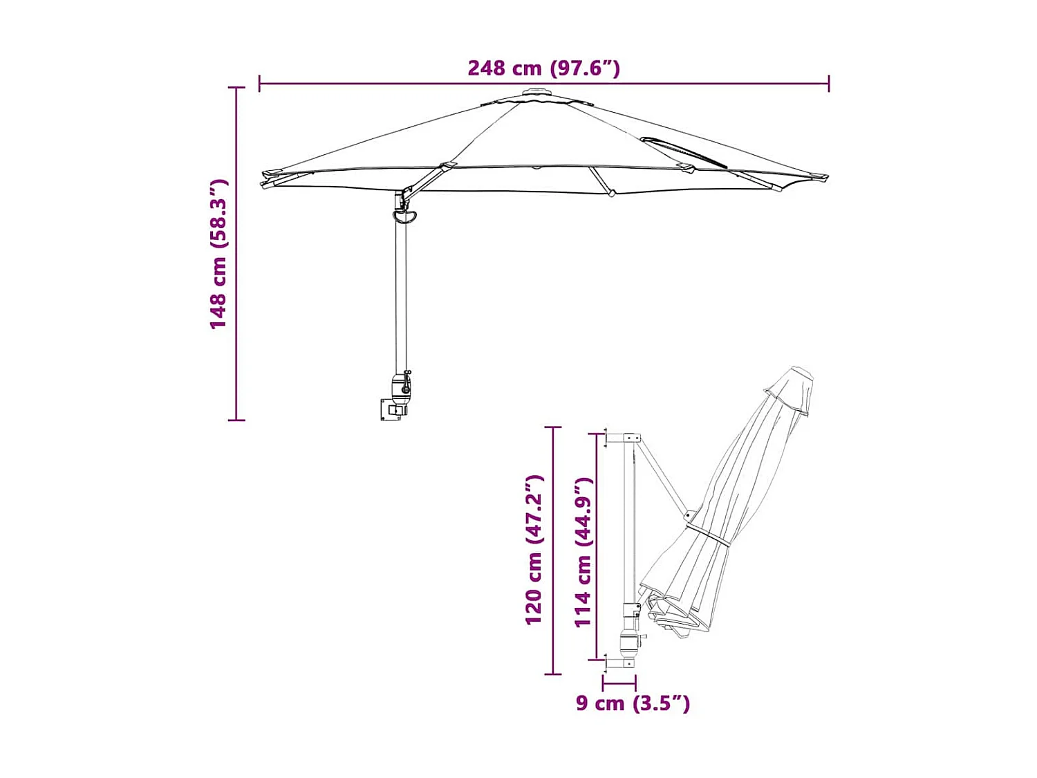 Ombrellone da giardino in poliestere color tortora, grande, pieghevole, rotondo, moderno
