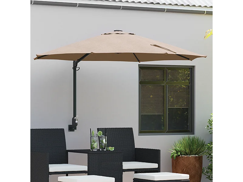 Ombrellone da giardino in poliestere color tortora, grande, pieghevole, rotondo, moderno