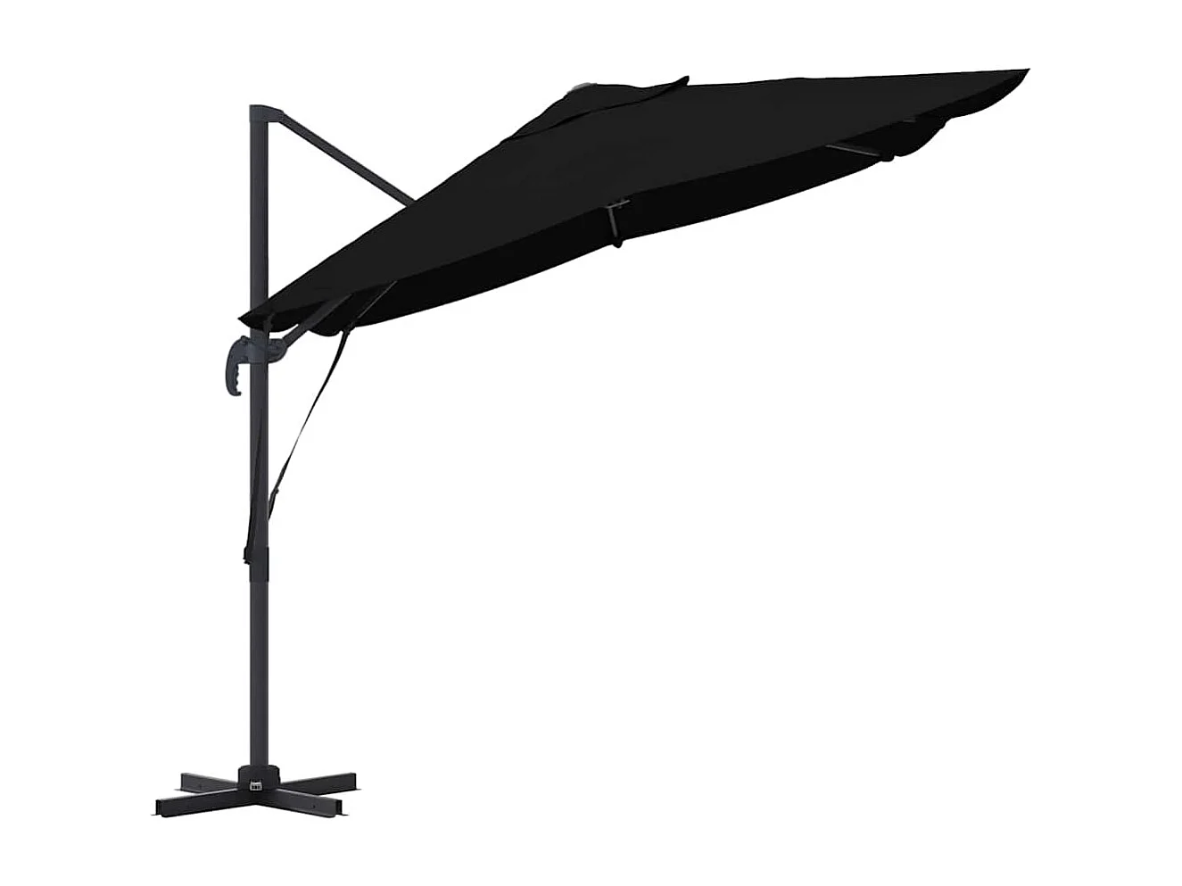 Ombrellone a sbalzo nero con tetto in poliestere e struttura in metallo grande