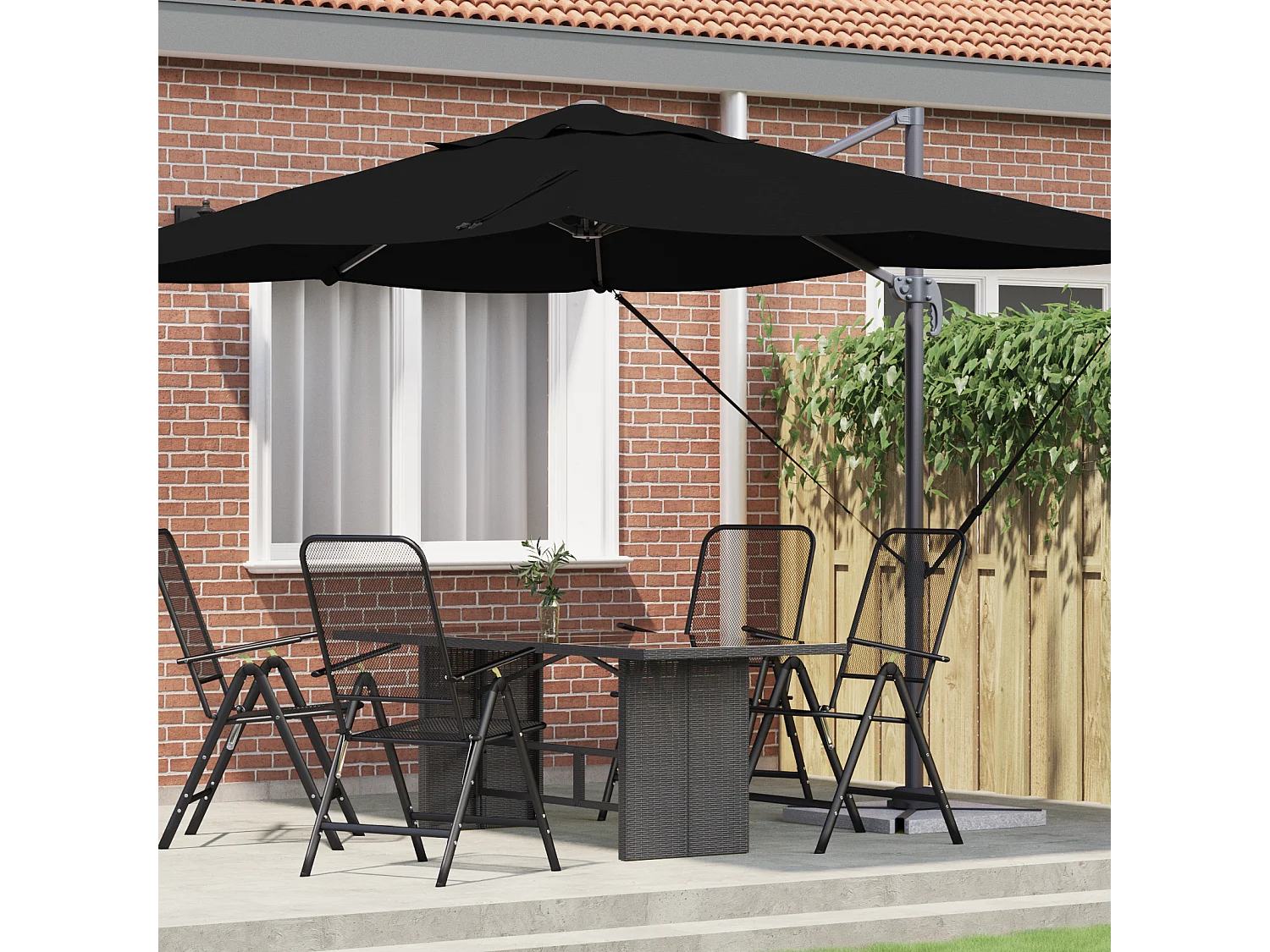 Parasol Cantilever Noir Toit en polyester avec cadre en métal Grand