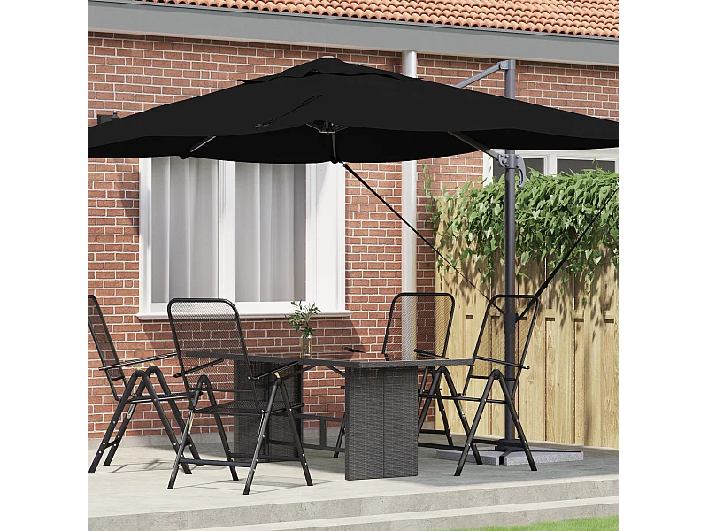 Parasol Cantilever Noir Toit en polyester avec cadre en métal Grand