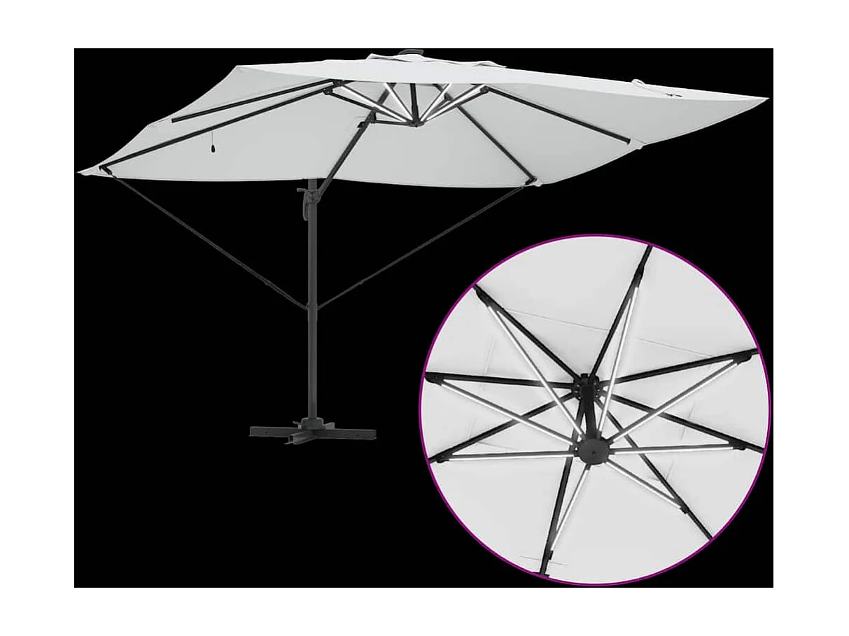 Ombrellone a braccio con LED Sabbia 352x251x265 cm Alluminio