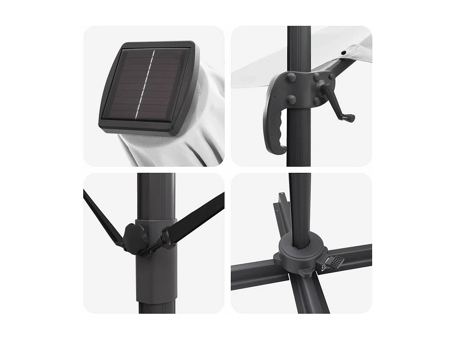 Ombrellone a braccio con LED Sabbia 352x251x265 cm Alluminio