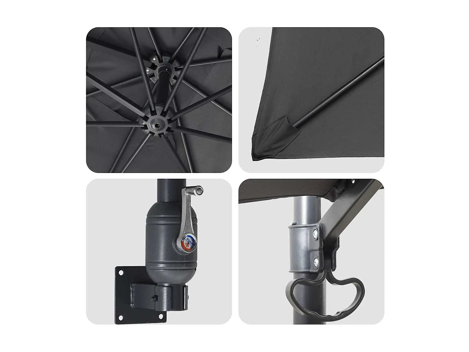 Ombrellone da esterno in poliestere antracite, acciaio verniciato a polvere