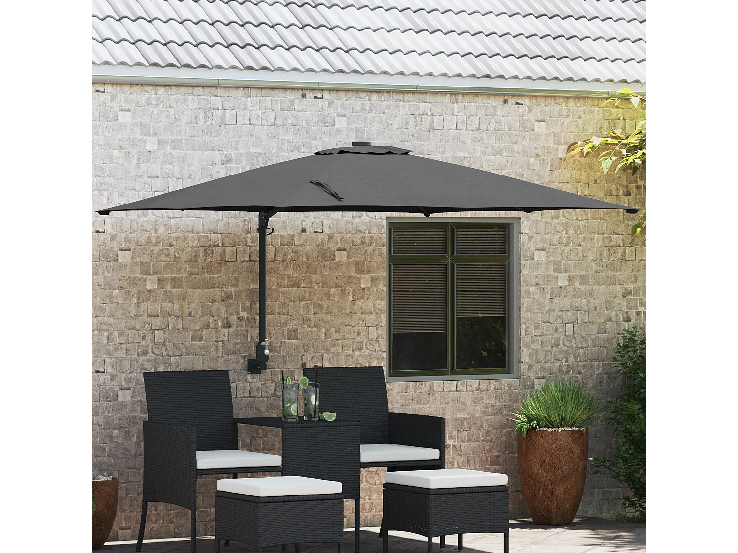 Ombrellone da esterno in poliestere antracite, acciaio verniciato a polvere