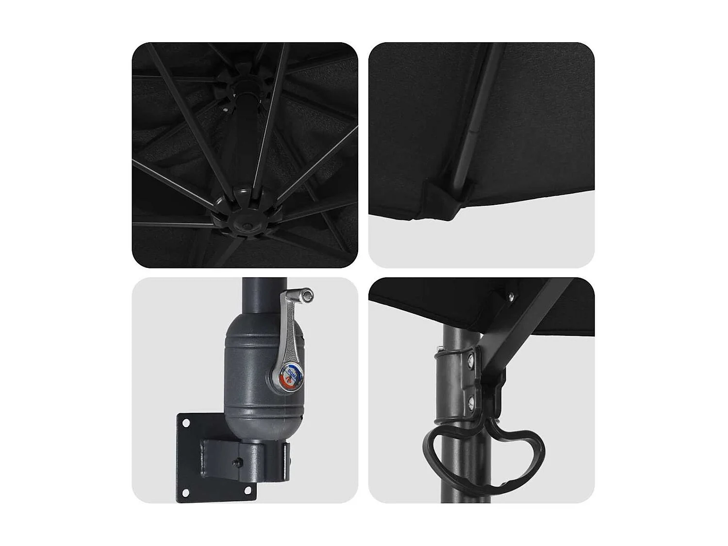 Ombrellone da giardino in poliestere nero, acciaio verniciato a polvere grande