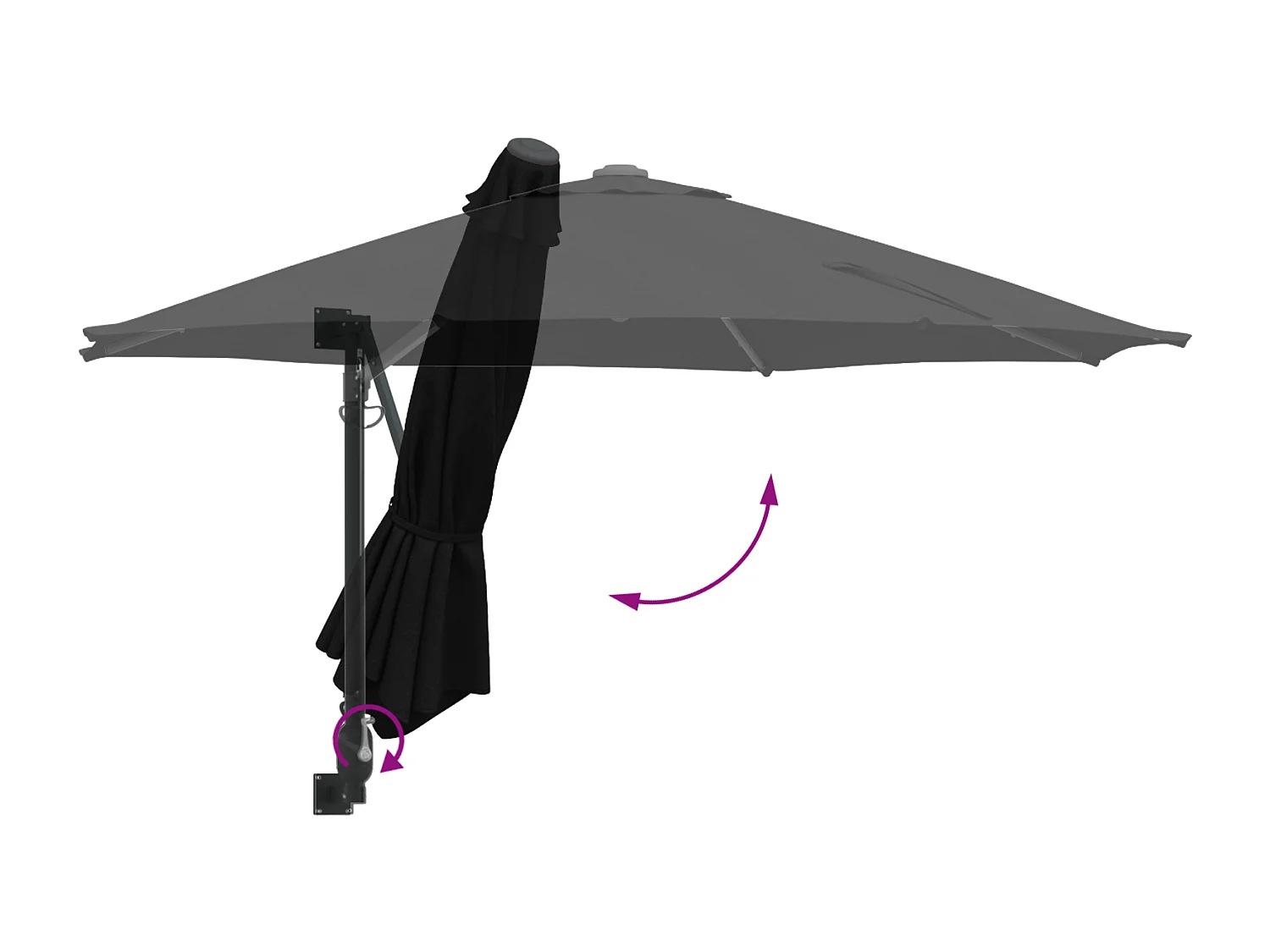 Ombrellone da giardino in poliestere nero, acciaio verniciato a polvere grande