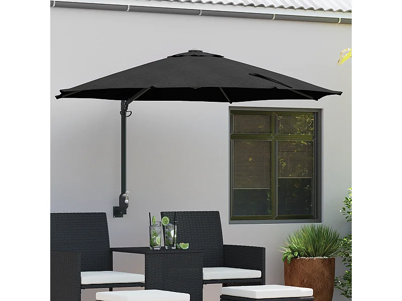 Ombrellone da giardino in poliestere nero, acciaio verniciato a polvere grande