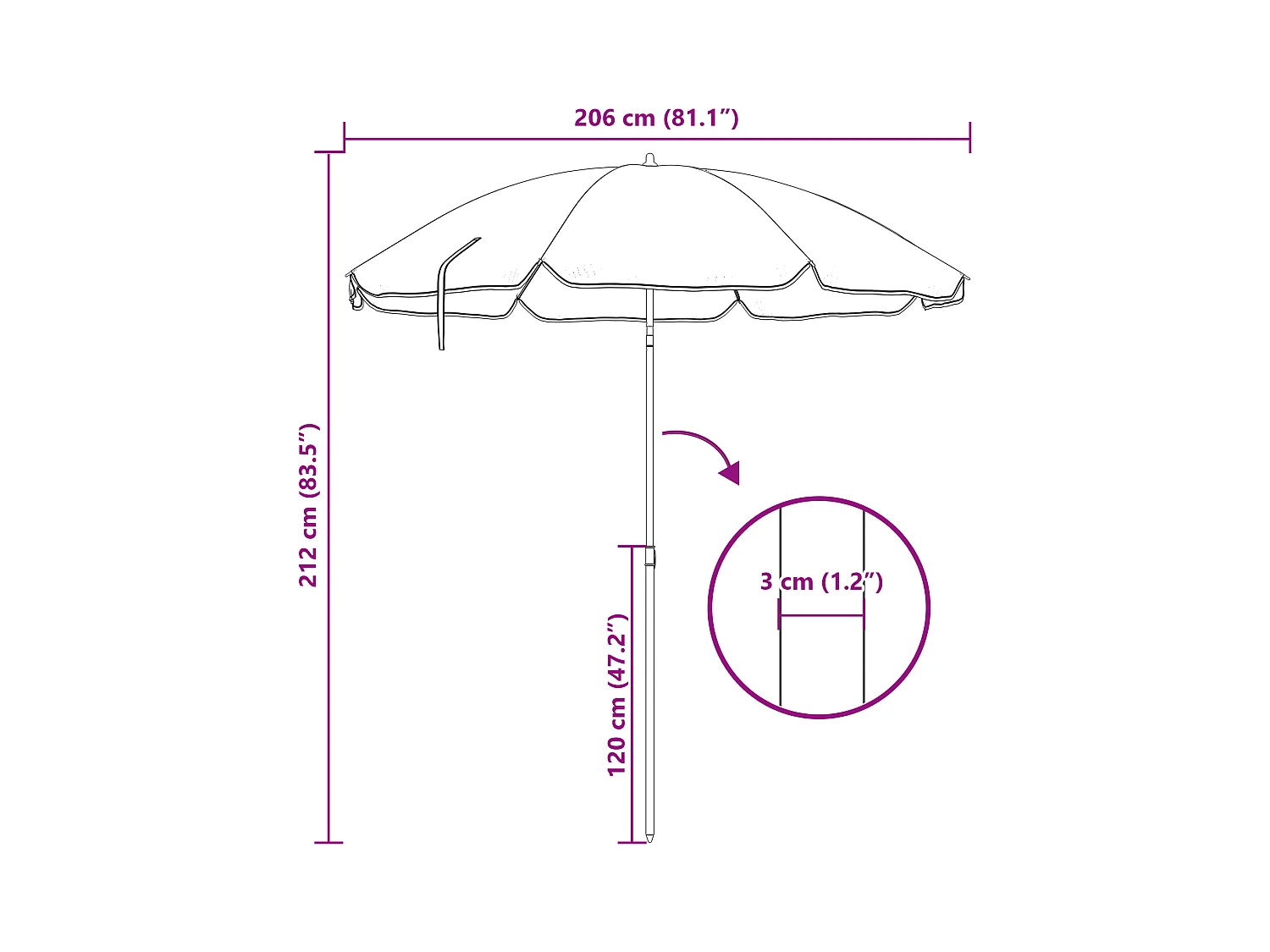 Parasol de plage avec poteau en aluminium Camouflage 240 cm