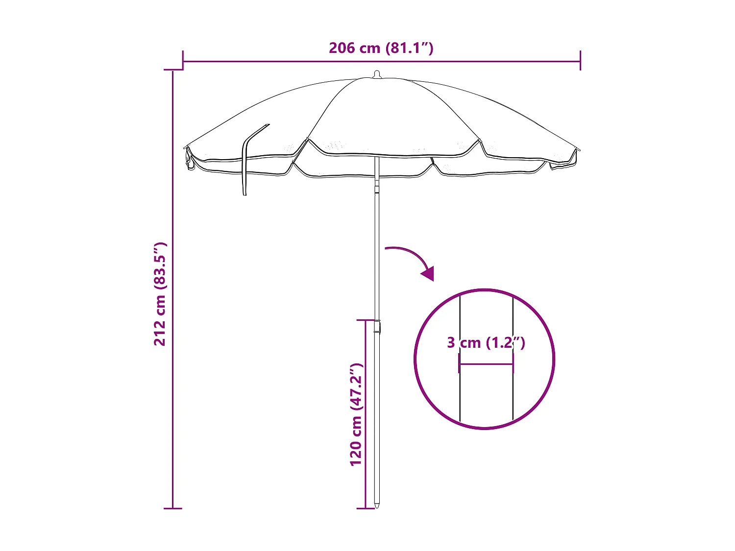 Ombrellone da spiaggia con palo in alluminio Mimetico 240 cm