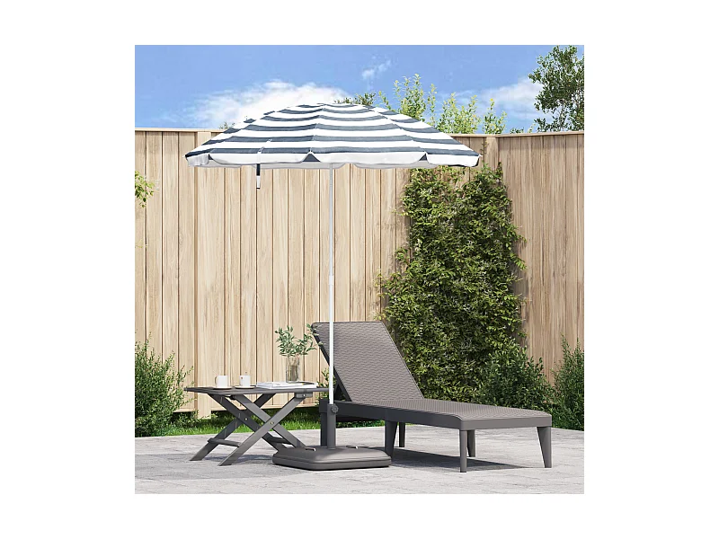 Parasol de Plage avec Poteau en Métal Bleu et Blanc 161x193 cm en Polyester