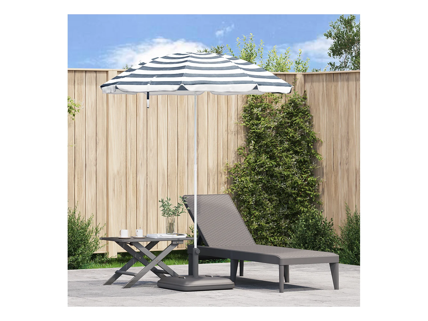 Parasol de Plage avec Poteau en Métal Bleu et Blanc 161x193 cm en Polyester