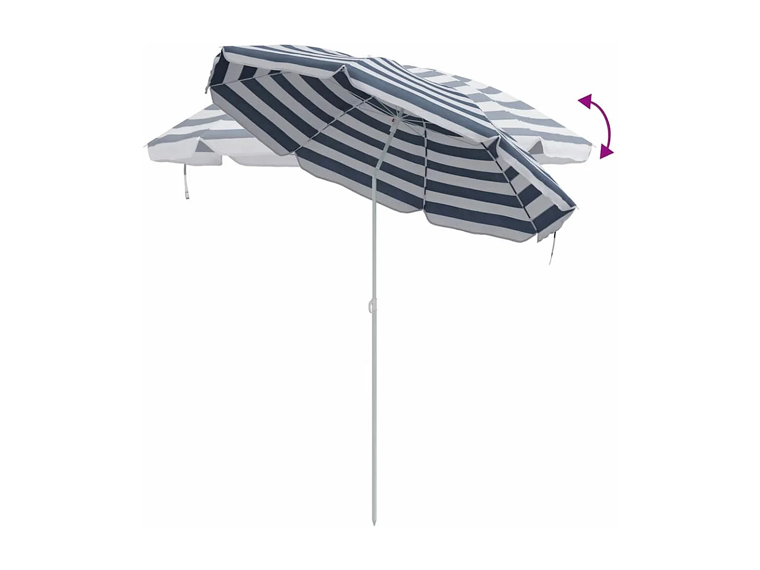 Parasol de Plage avec Poteau en Métal Bleu et Blanc 161x193 cm en Polyester