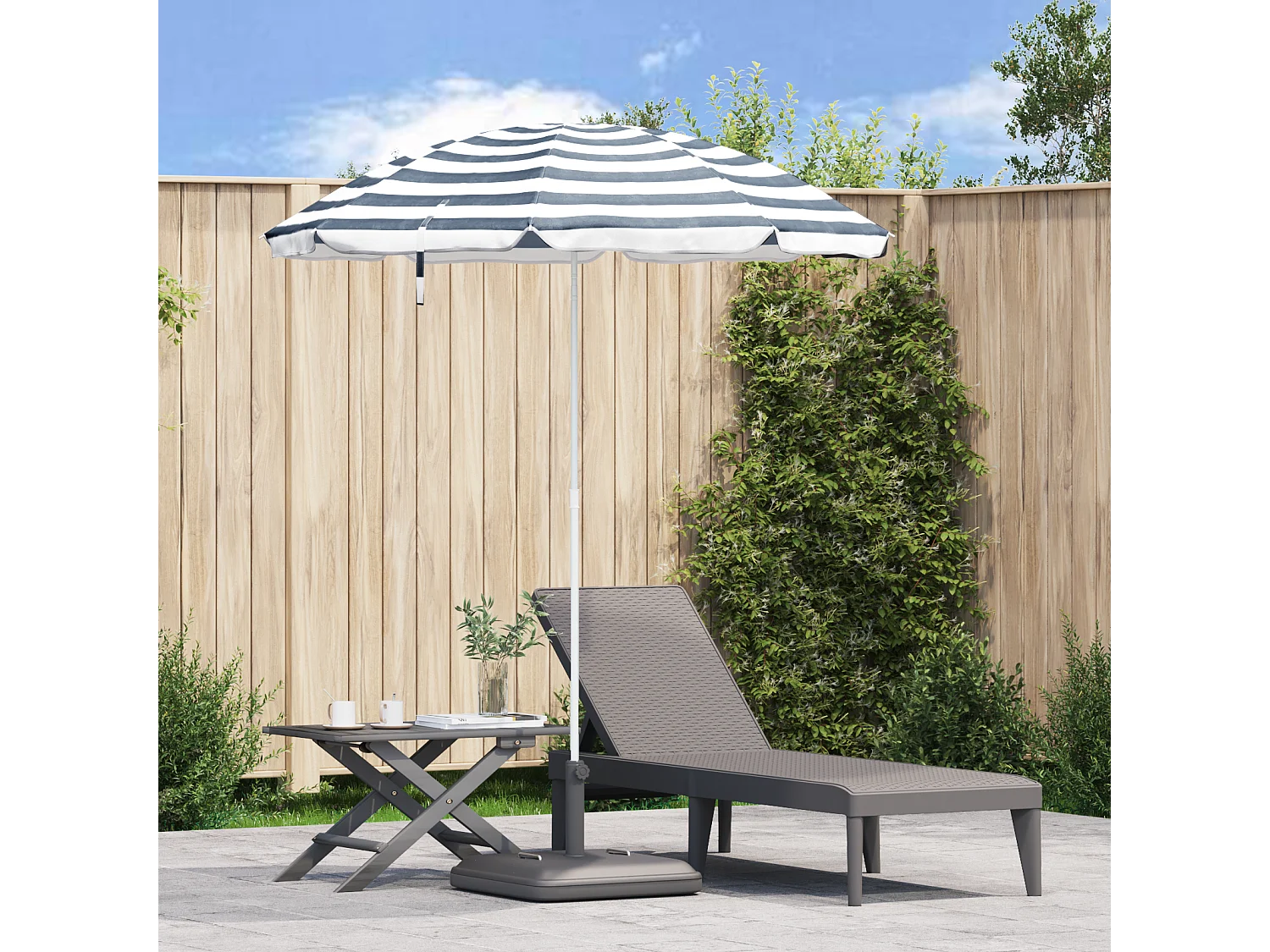 Parasol de Plage avec Poteau en Métal Bleu et Blanc 161x193 cm en Polyester