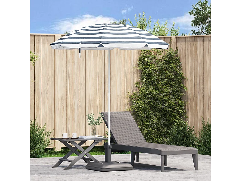 Parasol de Plage avec Poteau en Métal Bleu et Blanc 161x193 cm en Polyester