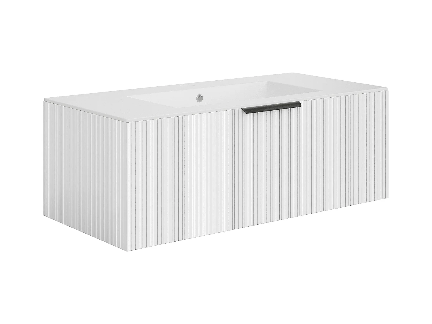 Väggmonterad badrumsmöbel med ränder med inbyggd tvättställ - Vit färg - 100 cm - PALIRO