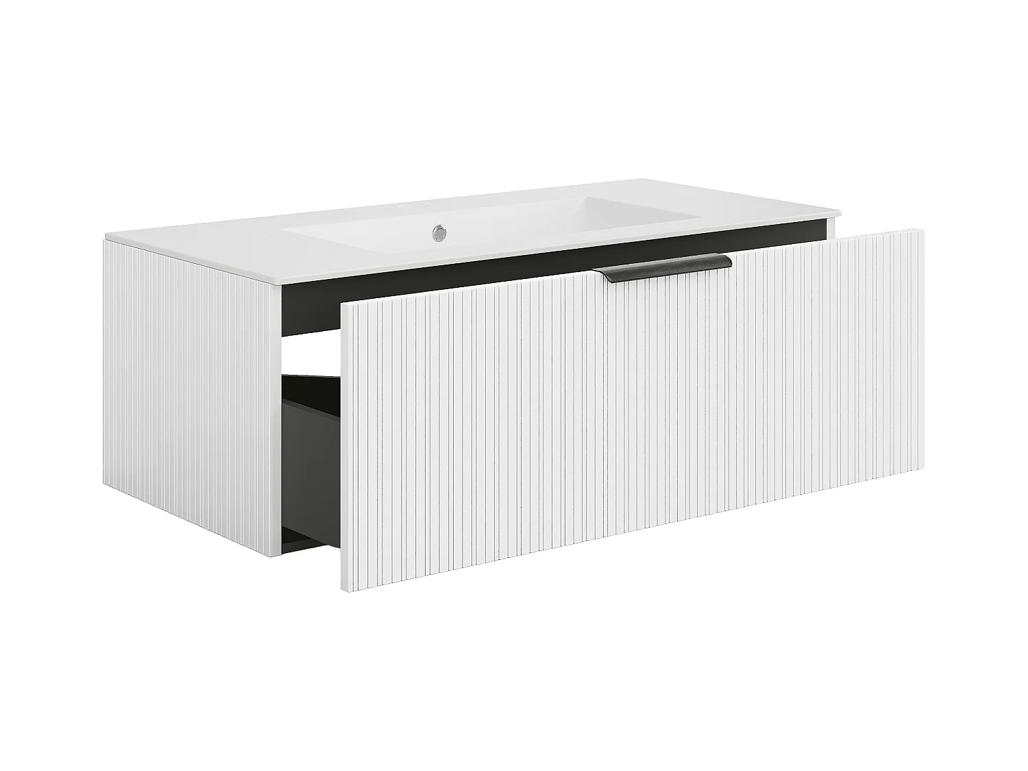 Väggmonterad badrumsmöbel med ränder med inbyggd tvättställ - Vit färg - 100 cm - PALIRO