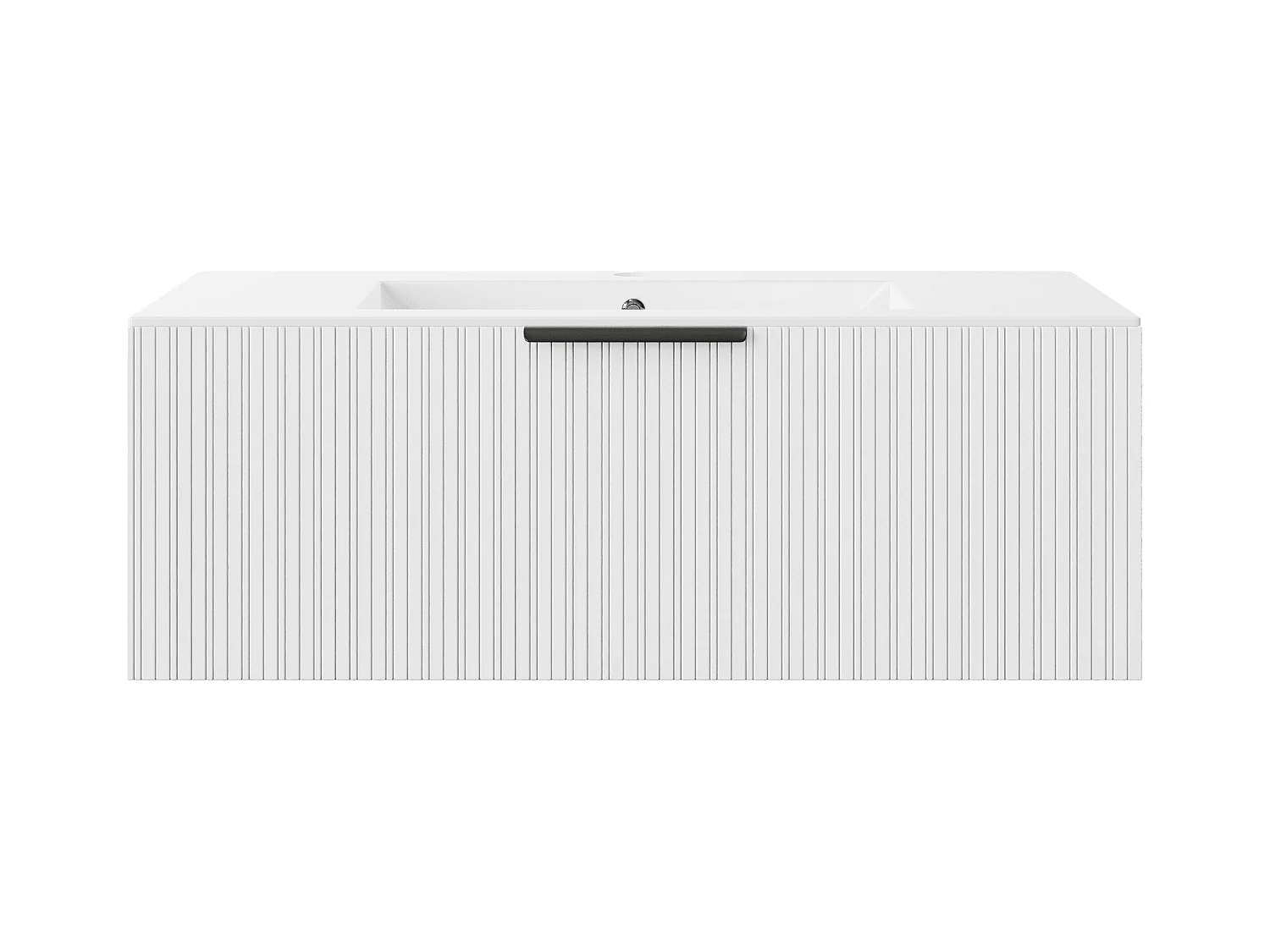 Väggmonterad badrumsmöbel med ränder med inbyggd tvättställ - Vit färg - 100 cm - PALIRO