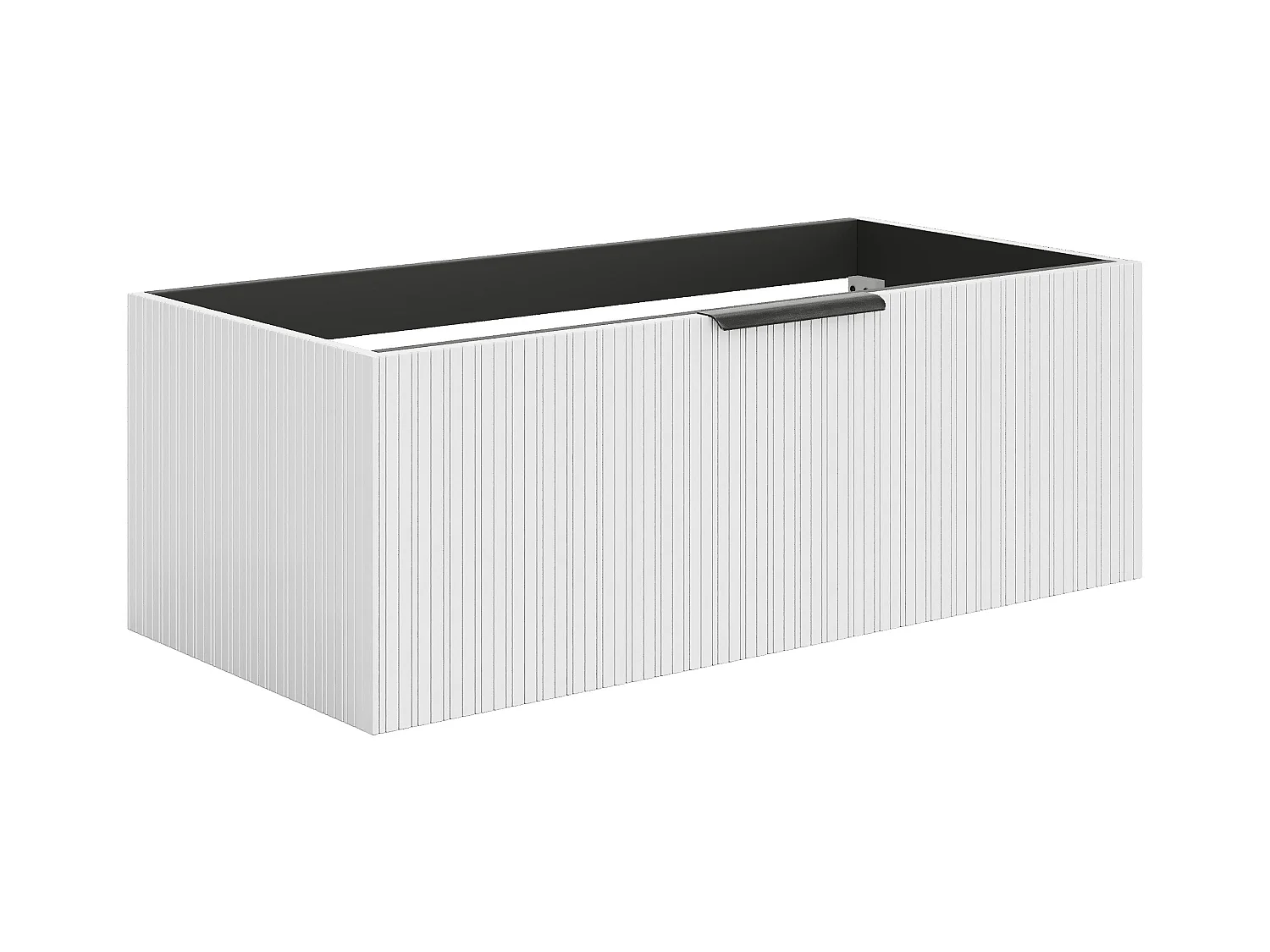 Väggmonterad badrumsmöbel med ränder med inbyggd tvättställ - Vit färg - 100 cm - PALIRO