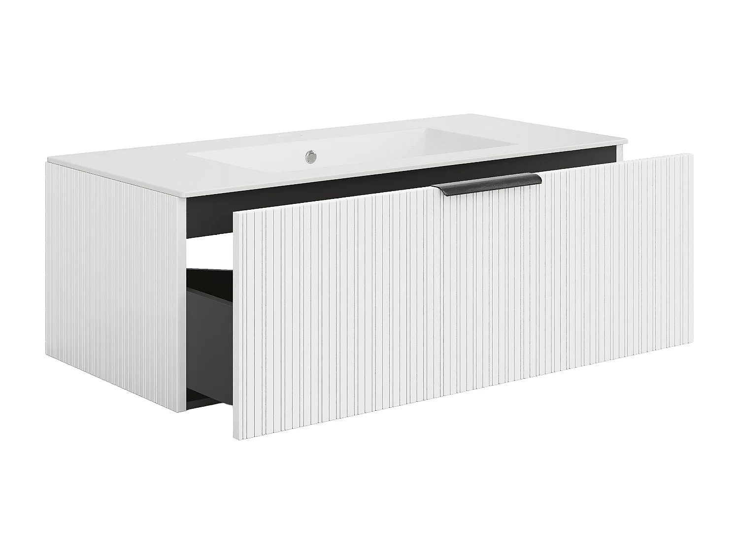 Meuble de salle de bain suspendu strié avec vasque à encastrer - Coloris blanc - 100 cm - PALIRO