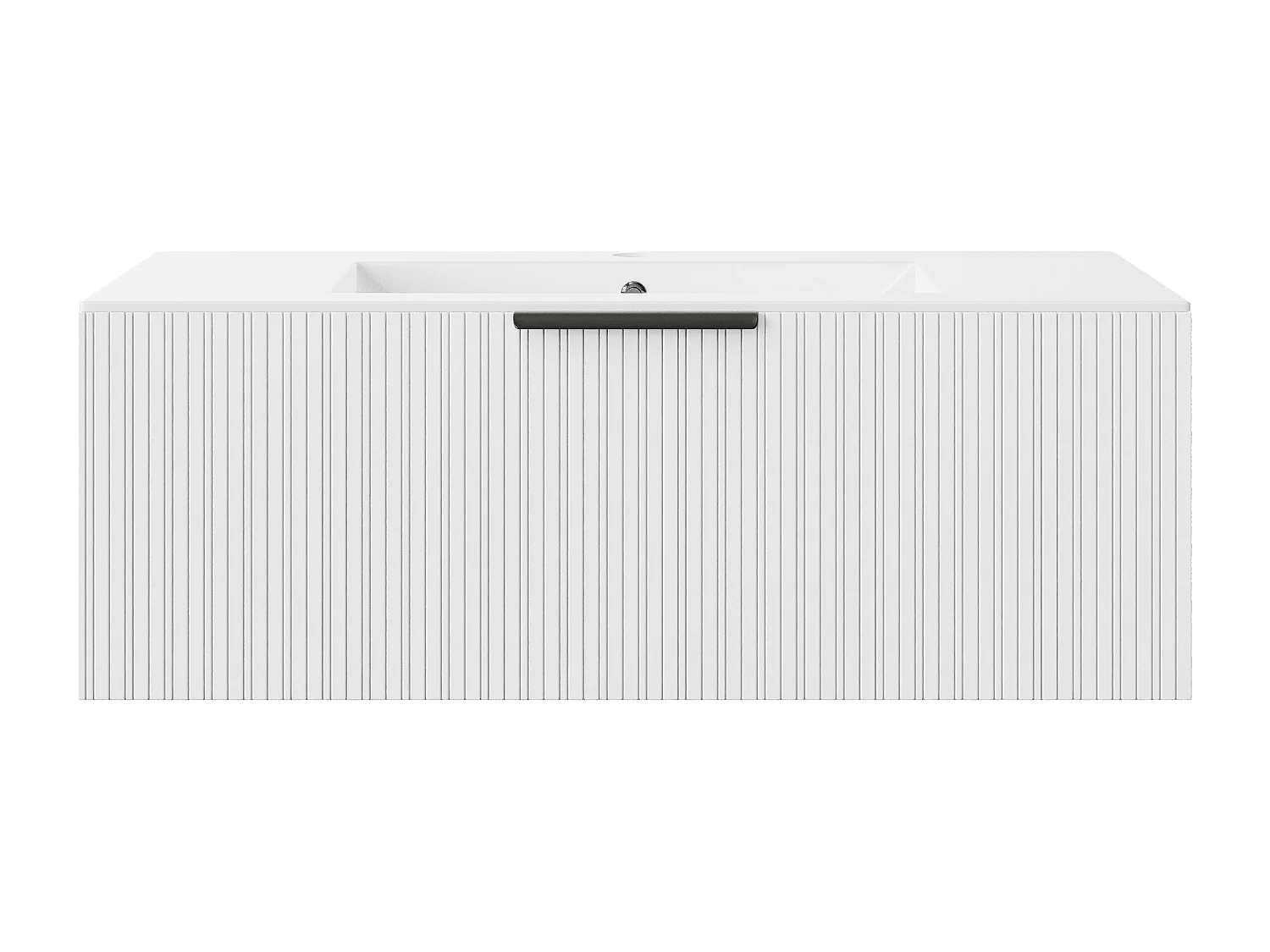 Meuble de salle de bain suspendu strié avec vasque à encastrer - Coloris blanc - 100 cm - PALIRO