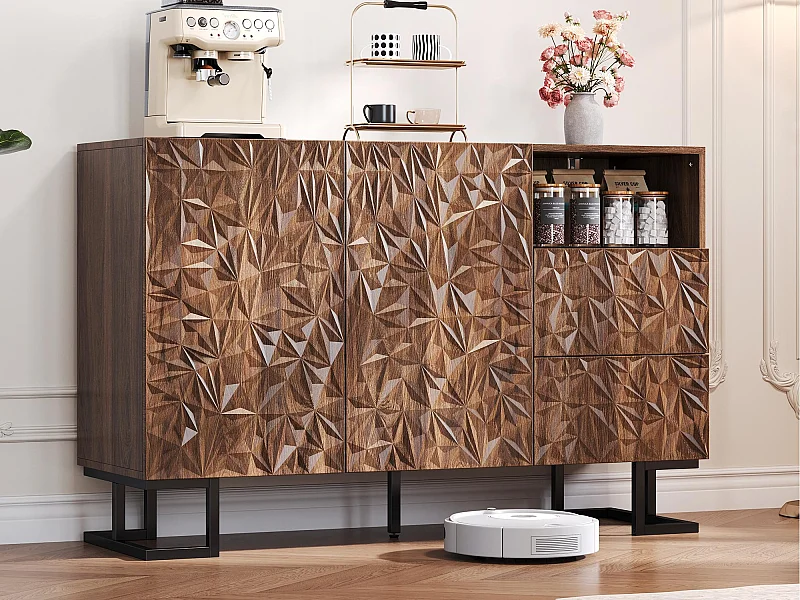 Modernes Sideboard 120×40×78,5 cm - mit 2 Schubladen und 2 Türen - Blattrelief - braun