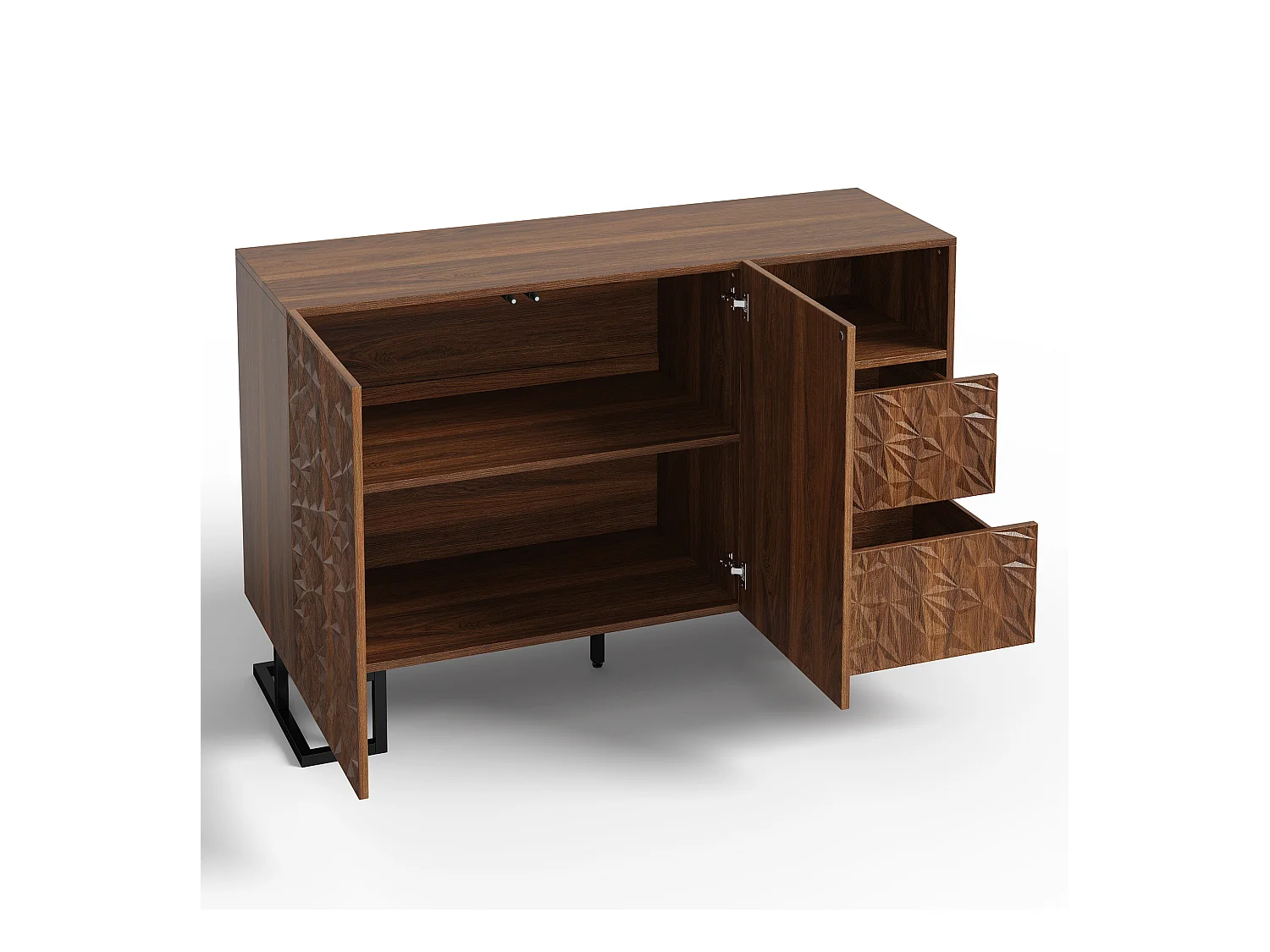 Buffet moderne 120x40x78.5cm - avec 2 tiroirs et 2 portes - relief des feuilles - Marron