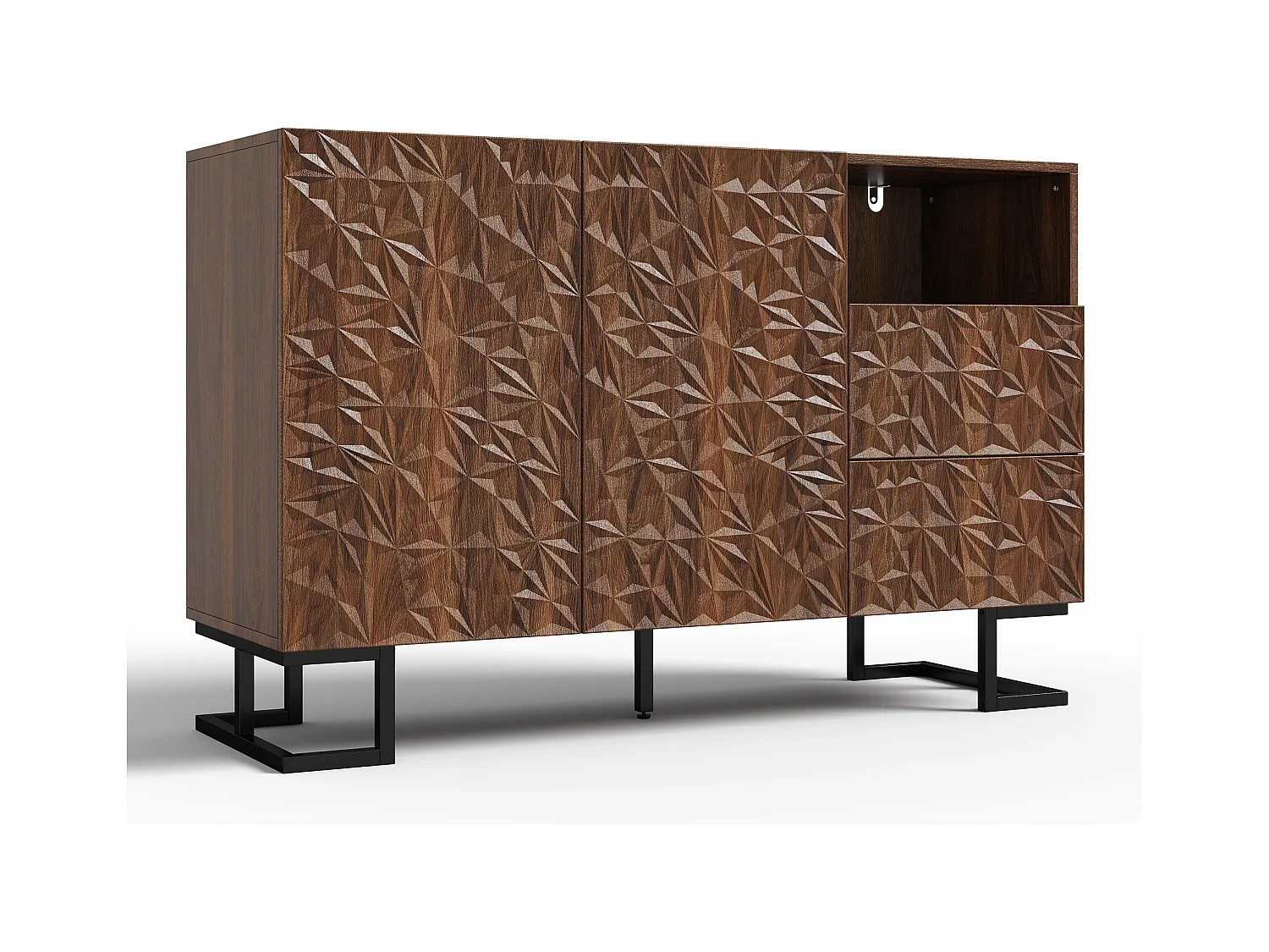 Buffet moderne 120x40x78.5cm - avec 2 tiroirs et 2 portes - relief des feuilles - Marron