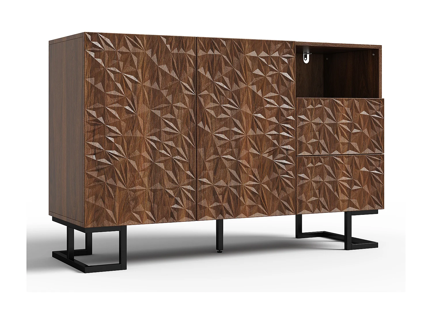Buffet moderne 120x40x78.5cm - avec 2 tiroirs et 2 portes - relief des feuilles - Marron