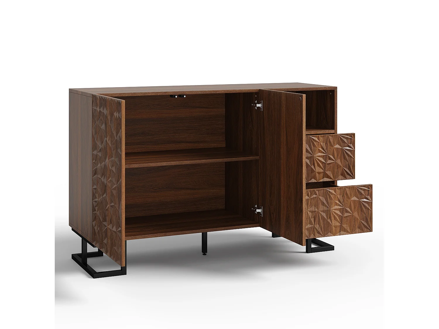 Buffet moderne 120x40x78.5cm - avec 2 tiroirs et 2 portes - relief des feuilles - Marron