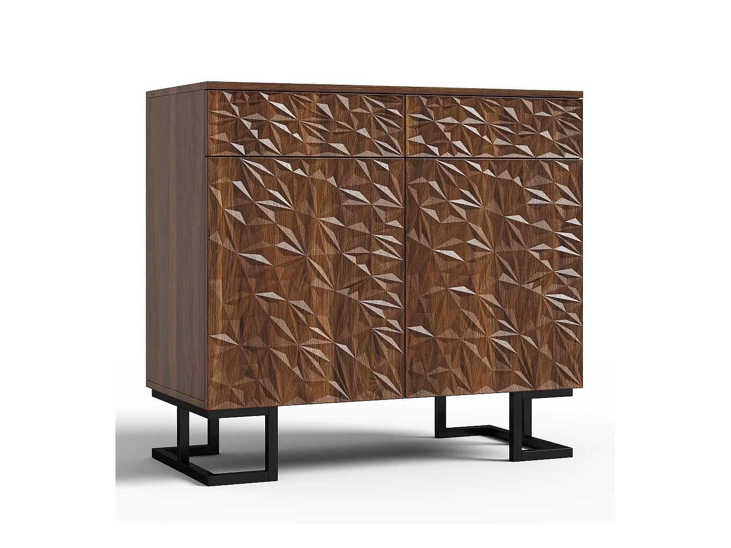Buffet moderne 80x40x78cm - avec 2 tiroirs et 2 portes - relief des feuilles - Marron