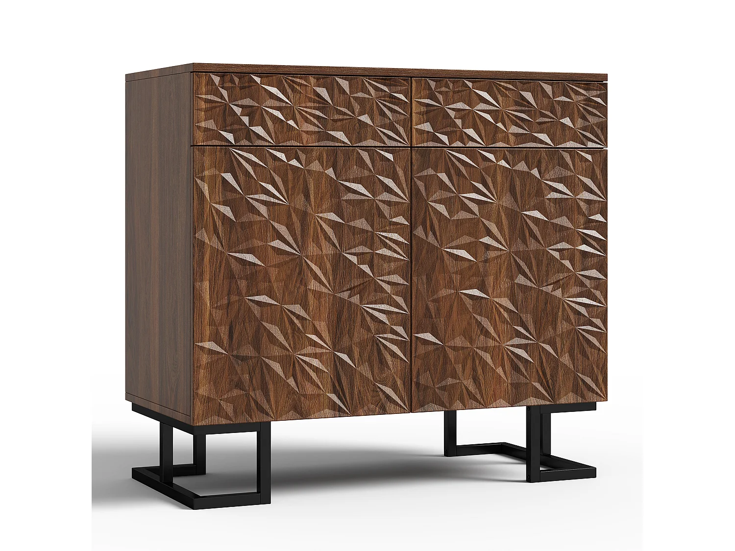 Modernes Sideboard 80×40×78 cm - mit 2 Schubladen und 2 Türen - Blattrelief - braun