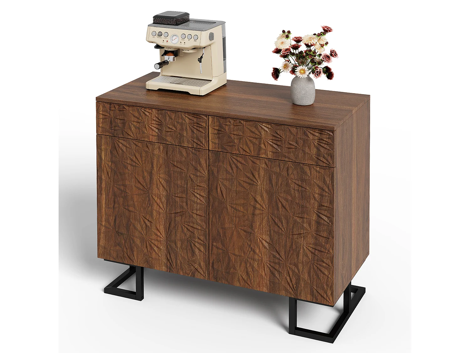 Modernes Sideboard 80×40×78 cm - mit 2 Schubladen und 2 Türen - Blattrelief - braun