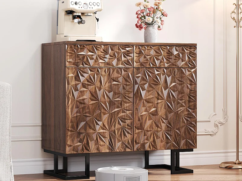 Modern buffet 80×40×78 cm - met 2 laden en 2 deuren - bladreliëf - bruin