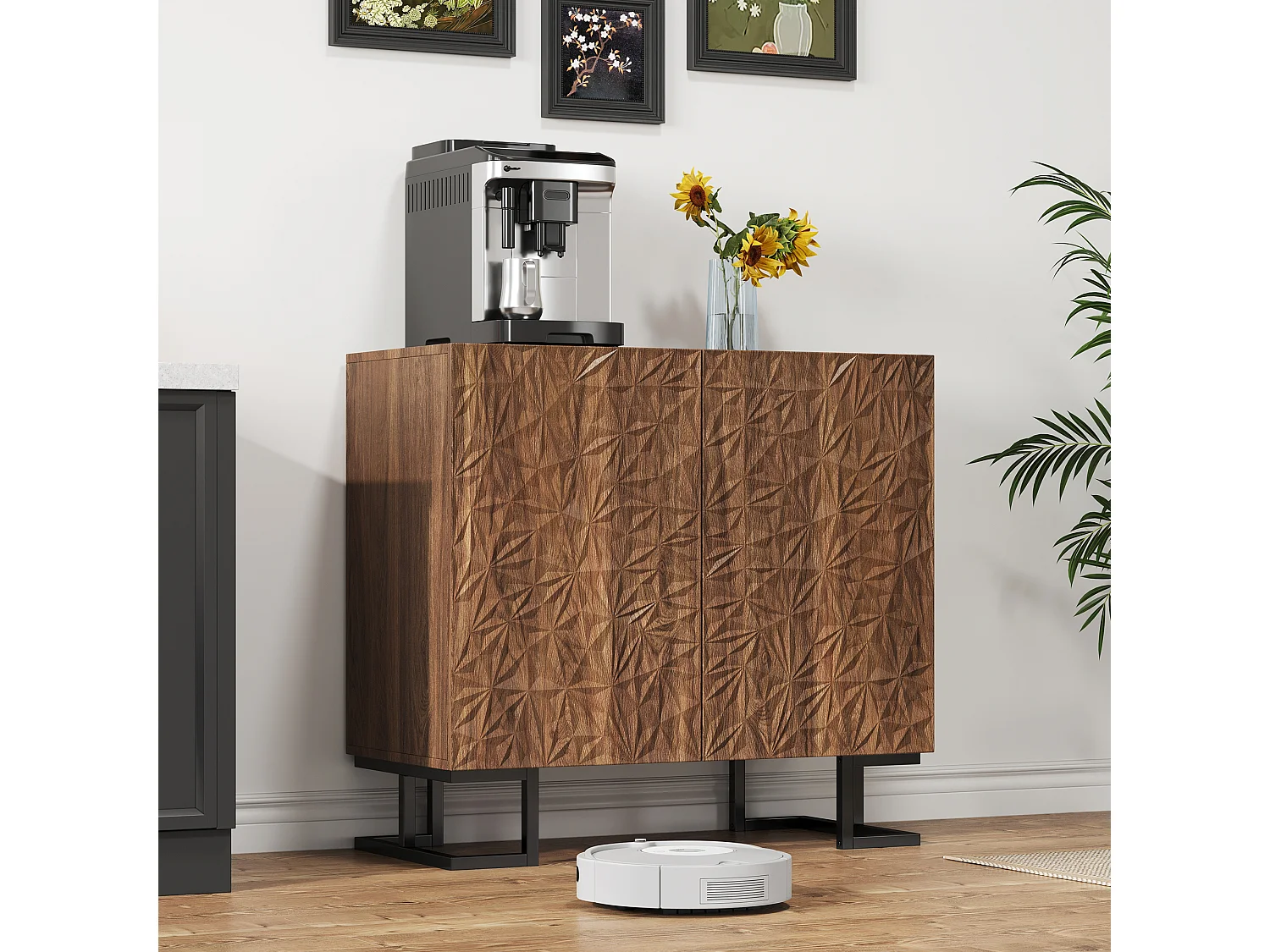 Modernes Sideboard 80×40×78 cm - mit 2 Türen - Blattrelief - braun