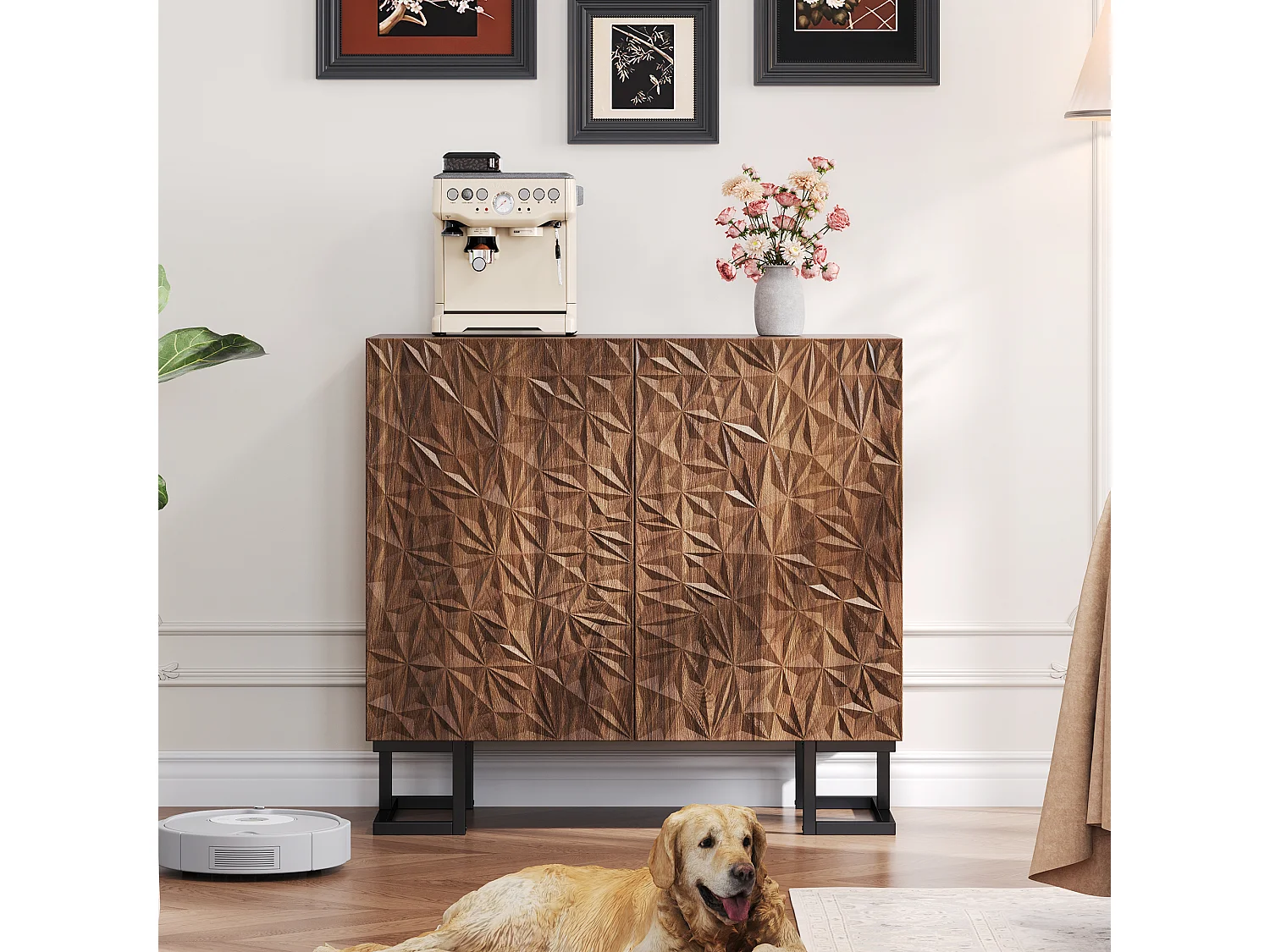 Modernes Sideboard 80×40×78 cm - mit 2 Türen - Blattrelief - braun