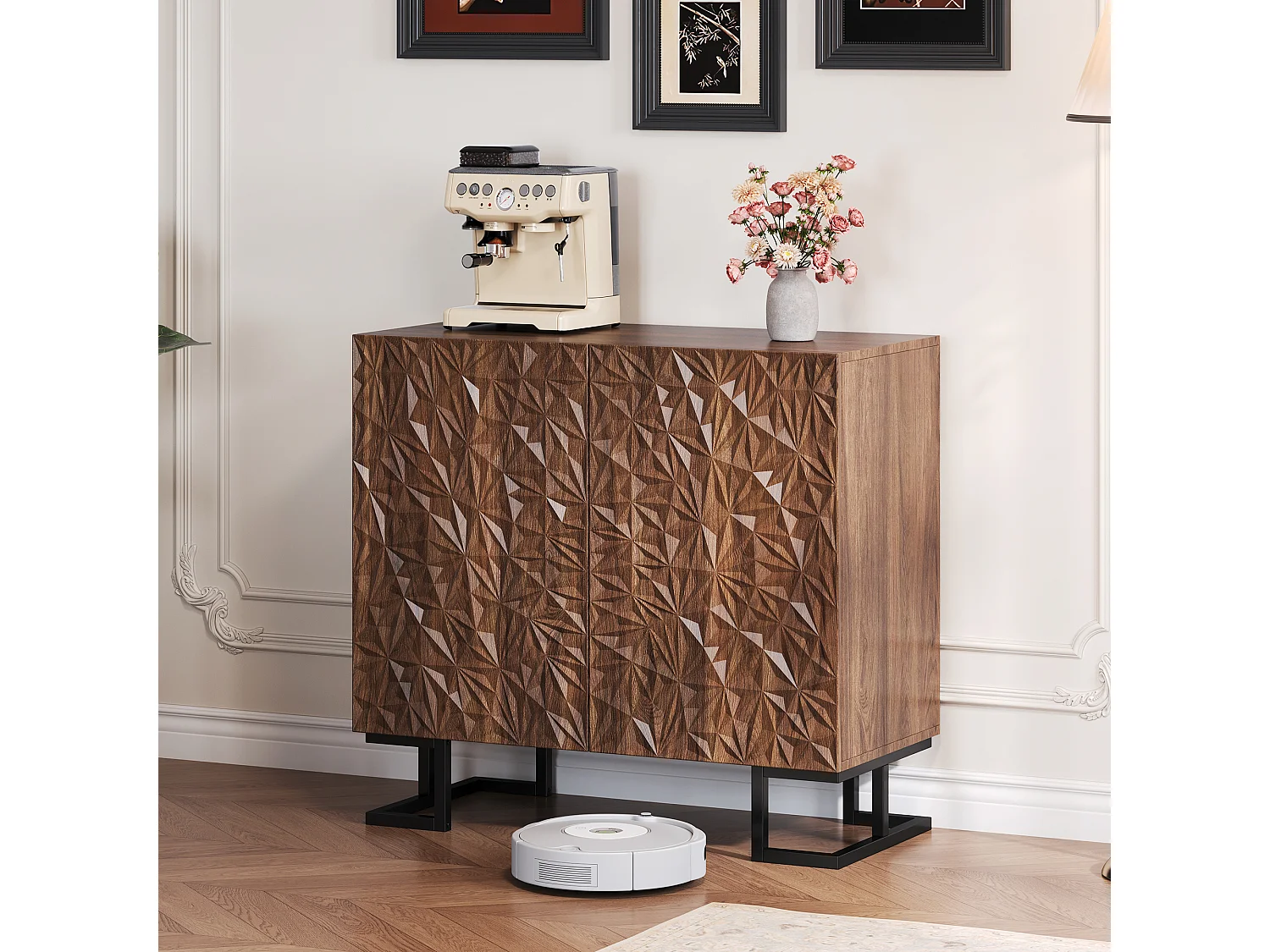 Modernes Sideboard 80×40×78 cm - mit 2 Türen - Blattrelief - braun