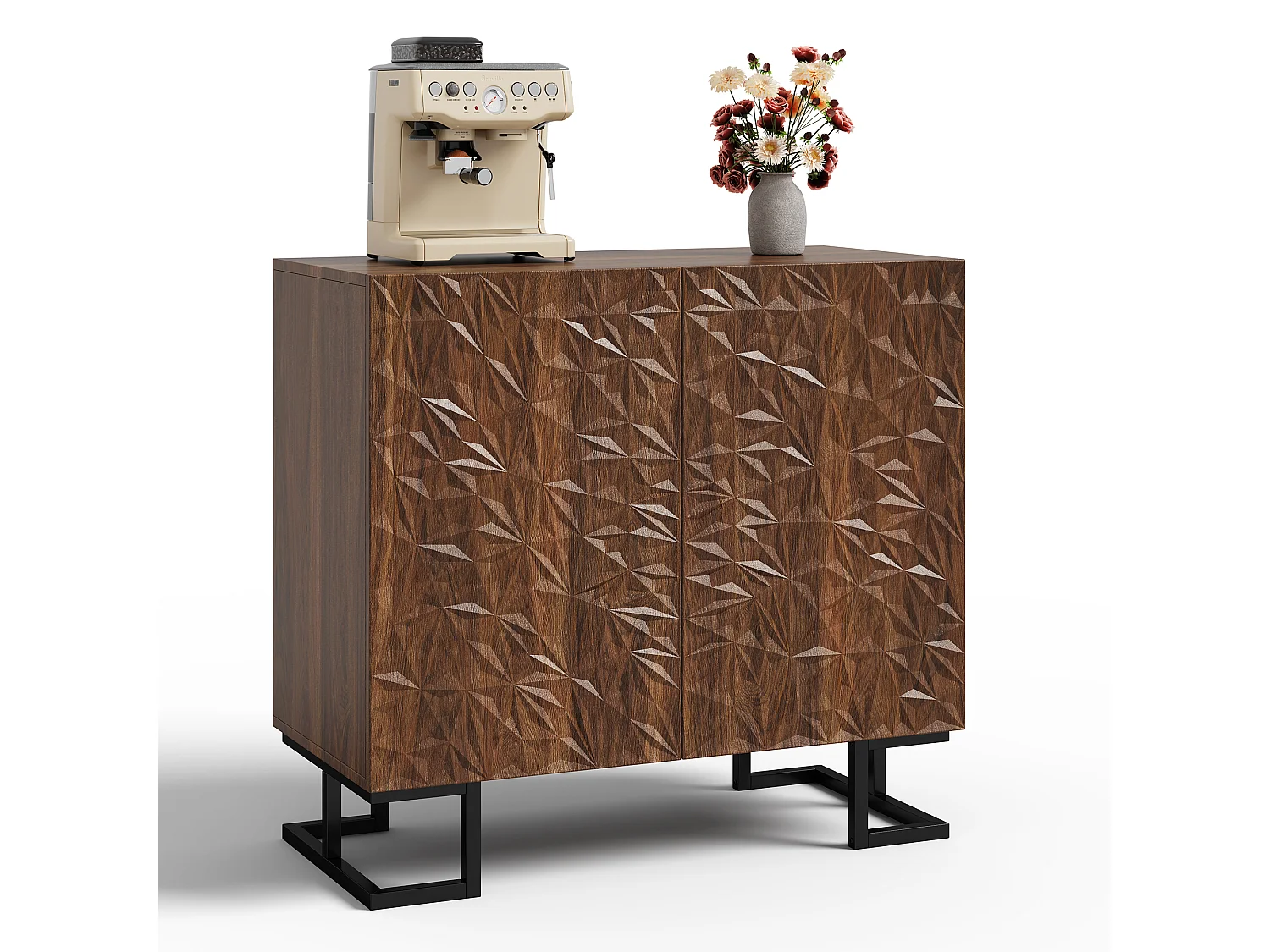 Modernes Sideboard 80×40×78 cm - mit 2 Türen - Blattrelief - braun