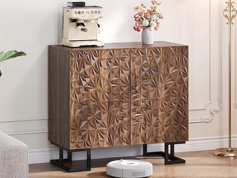 Modern buffet 80×40×78 cm - met 2 deuren - bladreliëf - bruin