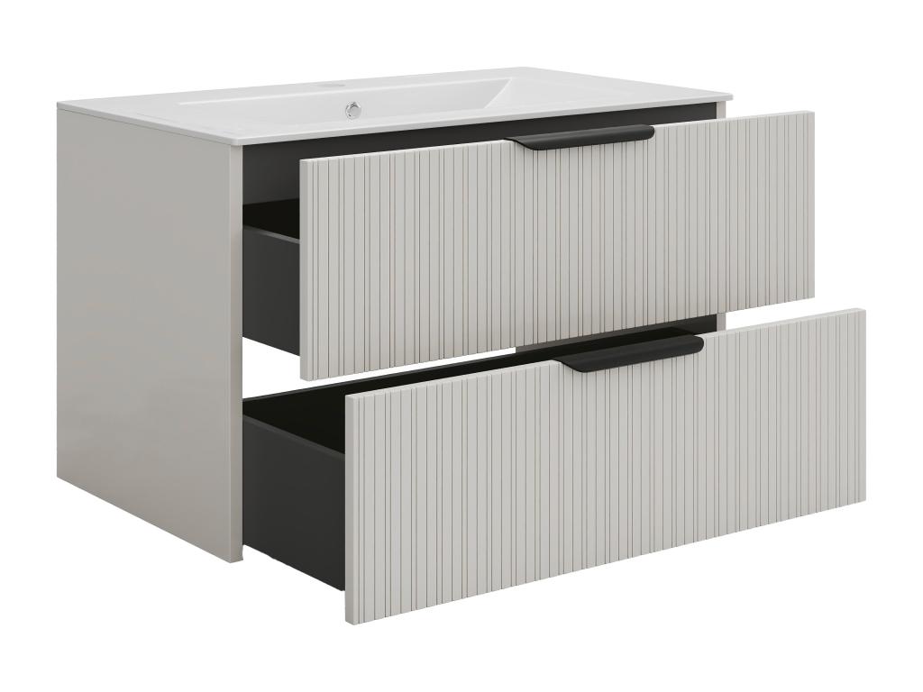 Hängeschrank für Waschbecken in Rillenoptik - Beige - 80 cm - DALIKO günstig online kaufen