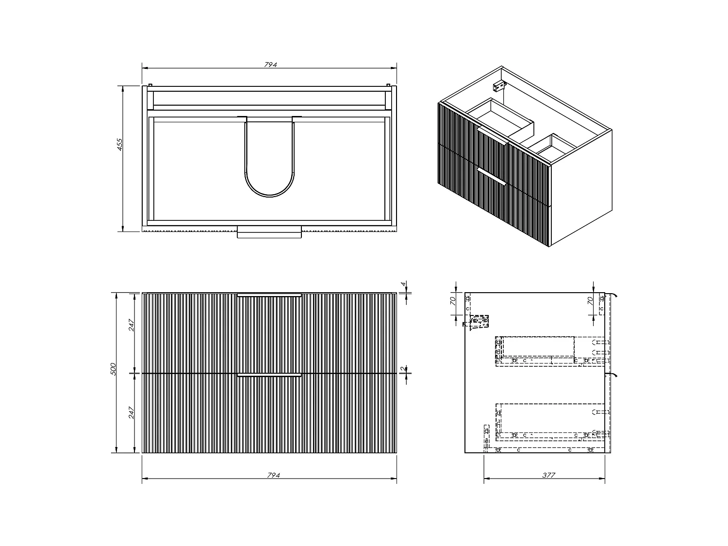 Meuble de salle de bain suspendu strié avec vasque à encastrer - Coloris beige - 80 cm - DALIKO