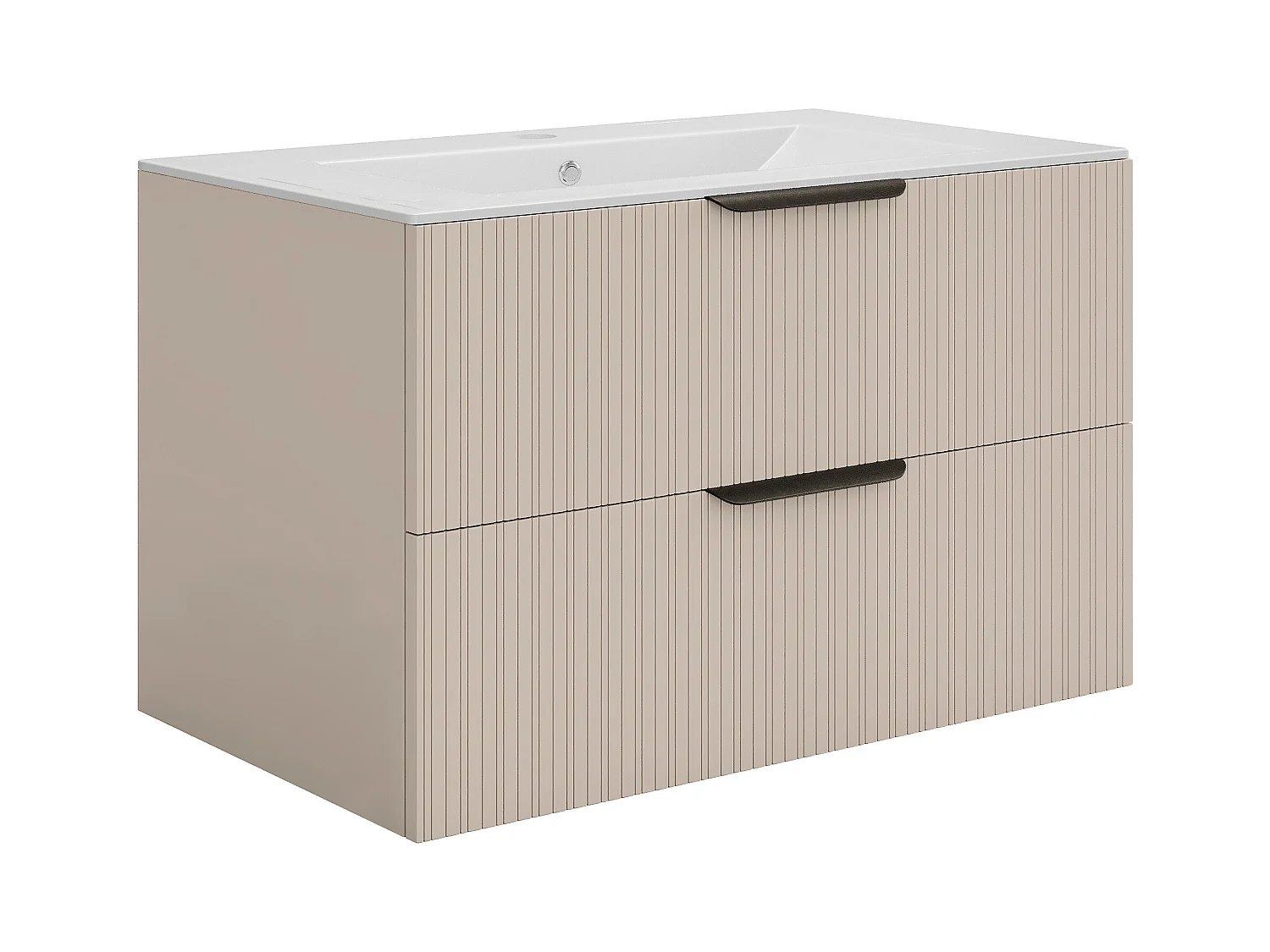Meuble de salle de bain suspendu strié avec vasque à encastrer - Coloris beige - 80 cm - DALIKO
