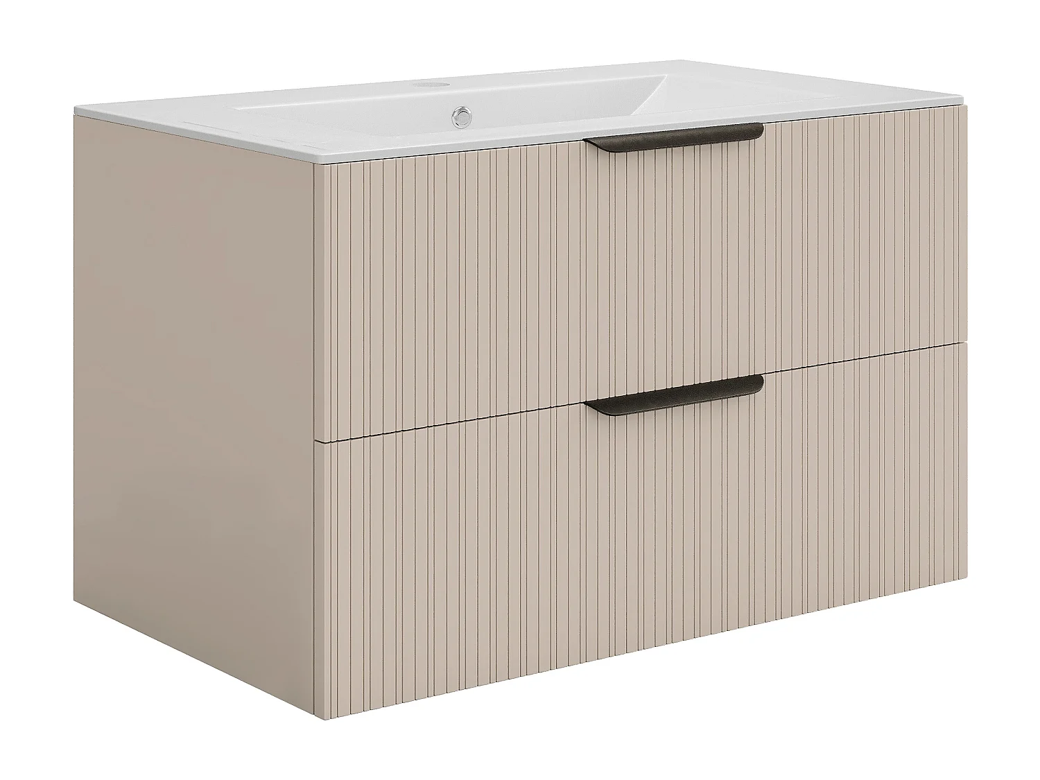 Meuble de salle de bain suspendu strié avec vasque à encastrer - Coloris beige - 80 cm - DALIKO