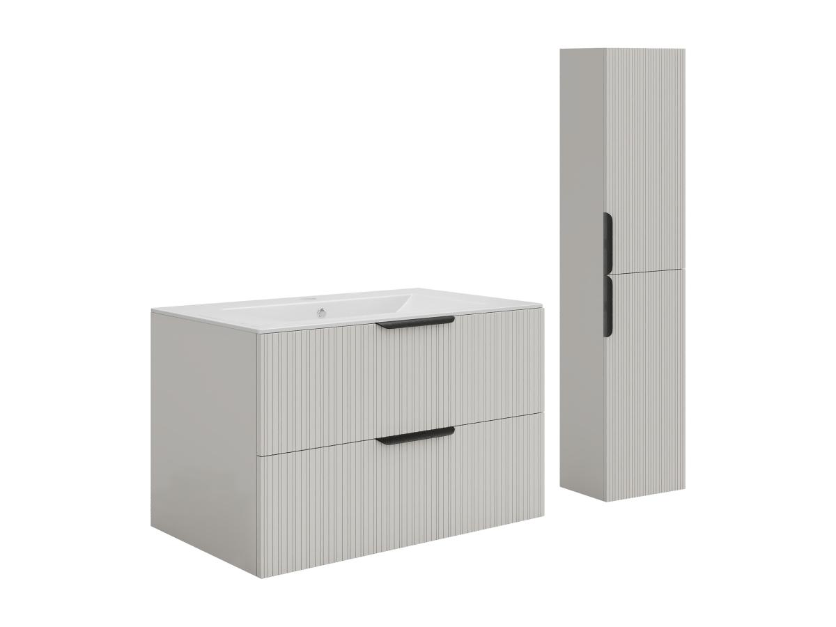 Hängeschrank mit Riffeloptik für Einbauwaschbecken und Säule - Beige - 80 c günstig online kaufen