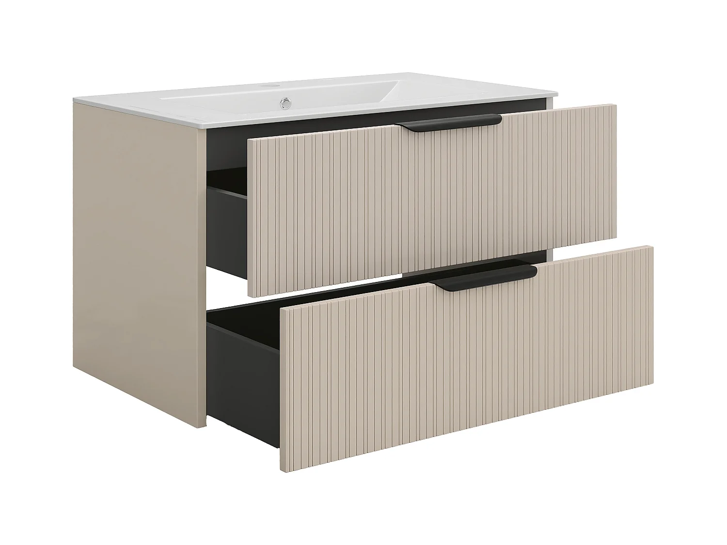 Hengende baderromslås skap med riflet overflate servant Beige - 80 cm - DALIKO